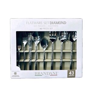 BRANDANI Italy Diamond Hotel Collection Stainless Steel 43Pc Flatware Set for 8